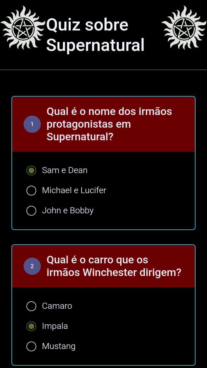 Projeto formulário de Supernatural